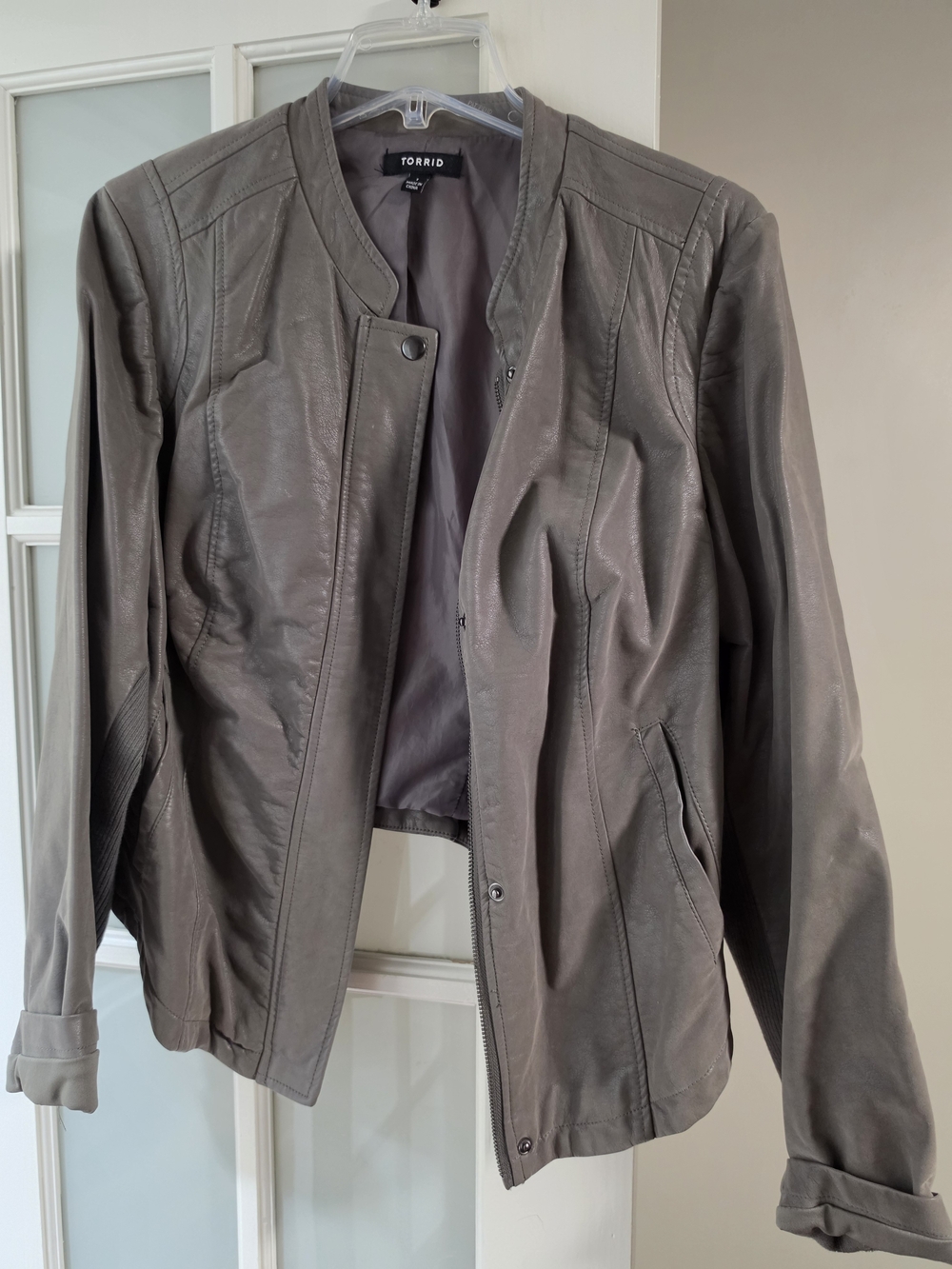 torrid Taupe Faux Leather Collarless Jacket